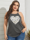 Love Print Sleeveless Plus Size Casual Tank Top for Women - Grey