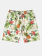 Mens All Over Pineapple Floral Print Holiday Drawstring Short - Beige