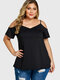 Solid Color Off-shoulder Short Sleeve Plus Size T-shirt for Women - Black