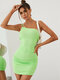 الصلبة عارية الذراعين غير النظامية One الكتف البسيطة Bodycon فستان مثير - أخضر