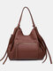 Women Vintage PU Leather Anti-theft Shoulder Bag Handbag Tote - Brown