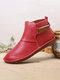 Hook Loop Splicing Slip Resistant Slip On Flat Ankle Casual Short Boots For Women - Red