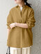 Solid Long Sleeve Lapel Button Down Shirt For Women - Khaki