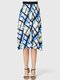 Plaid Print Elastic Waist Mid-length Casual Skirt for Women - Blue