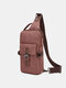 Canvas Soild Buckle Design Anti-theft Sling Bag Muti-Pocket Large Capacity Crossbody Bag Chest Bag - Brown