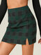 Plaid Print Slit Zipper Mini Skirt For Women - Green