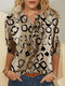 Vintage Printed Stand Collar Long Sleeve Blouse For Women - Khaki