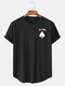 Mens King Heart Poker Print Curved Hem Cotton Short Sleeve T-Shirts - Black
