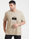 Plus Size Mens Lucky Chinese Character Print Short Sleeve Fashion T-Shirts - Khaki