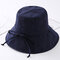 Women Casual Cotton Bucket Hat Foldable Wide Brim Sunscreen Beach Cap - Navy