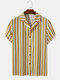 Mens Striped Print Revere Collar Short Sleeve Casual Shirt - Yellow