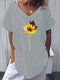 Butterfly Flower Print Short Sleeve Casual T-shirt For Women - Grey