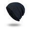 Tide Knit Wool Hat Warm Collision Color Vertical Strip Beanie - Navy