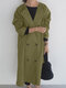 Solid Pocket Double Breasted Long Sleeve Trench Coat - Green