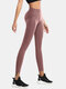 Women Breathable Hip Lift Seam Elastic High Waist Sports Yoga Pants With Pocket - Pink