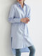 Solid Color Asymmetrical Hem Button Long Sleeve Casual Shirt for Women - Blue