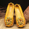 Women Casual Soft Handmade Floral Genuine Leather Flats - Yellow