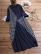 Casual Striped Patchwork Long Sleeve Plus Size Maxi Dress - Blue