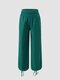 Solid Pocket Double Elastic Waist Pants - Green