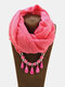 Vintage Beaded Drop-shaped Pendant Solid Color Cotton Linen Acrylic Scarf Necklace - Pink