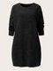 Plus Size Solid Color O-neck Pocket Casual Sweater Dress - Black