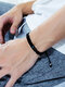Trendy Simple Inlaid Zircon Curved Brand Hand-woven Drawstring Adjustable Titanium Steel Couple Bracelets - Black