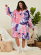 Women Tie Dye Print Fleece Lined Flannel Warm Home Oversized Blanket Hoodie - Pink