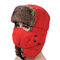 Mens Unisex Peach Skin Velvet Winter Hats Outdoor Skiing Windproof With Masks Russian Caps - Red