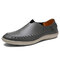 Men Hand Stitching Soft Slip On Leather Driving Shoes - Grey