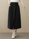 Женская однотонная повседневная юбка на пуговицах спереди с карманом - Черный