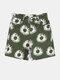 Mens Sunflower Print Holiday Cotton Mid Length Denim Shorts - Green
