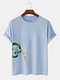 Mens Moon Astronaut Printed O-Neck 100% Cotton Short Sleeve T-Shirts - Blue
