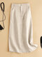 Women Solid Split Back Cotton Skirt With Pocket - Apricot