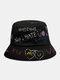 Unisex Cotton Letter Graffiti Pattern Hip-hop Casual Sunshade Bucket Hat - Black