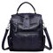 Women Soft PU Leather Multi-function Handbag Solid Large Capacity Backpack - Blue