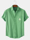 Mens Embroidered Cotton Breathable Casual Short Sleeve Shirts With Pocket - Green