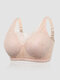 Plus Size Women Lace Trim Wireless Mesh Insert Floral Breathable Full Coverage Bras - Nude
