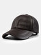 Men Cow Leather Solid Letter Embossing Dome Built-in Ear Protection Windproof Warmth Earflap Hat Baseball Cap - Dark Coffee