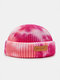 Unisex Core-spun Yarn Knitted Tie-dye Letter Leather Label Fashion Warmth Brimless Beanie Landlord Cap Skull Cap - #01