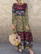 Vintage Floral Printed Long Sleeve Plus Size Maxi Dress - Green