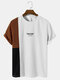 Mens Panel Patchwork Letter Embroidery Knit Casual Short Sleeve T-Shirts - Brown