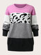 Plus Size Cow Print O-neck Patchwork Casual Sweater - Purple