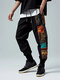 Pantalon de survêtement ample à motif ethnique pour hommes, patchwork, cordon de serrage à la taille - Noir