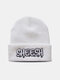 Unisex Knitted Letter Pattern Three-dimensional Embroidery All-match Warmth Brimless Beanie Hat - White