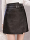 Pu Leather Irregular High Waist Belt Skirt - Black