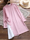 Side Button Patchwork Long Sleeve Women Casual Dress - Pink