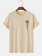 Mens Rose Print Crew Neck 100% Cotton Casual Short Sleeve T-Shirts - Apricot
