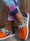 Large Size Women Cow Color Leopard Colorblock Casual Sneakers - Orange