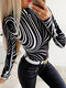 Zebra Print Bodycon Long Sleeves Base Blouse for Women - Black