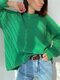 Solid Loose Dropped Shoulder Long Sleeve Knit Sweater - Green